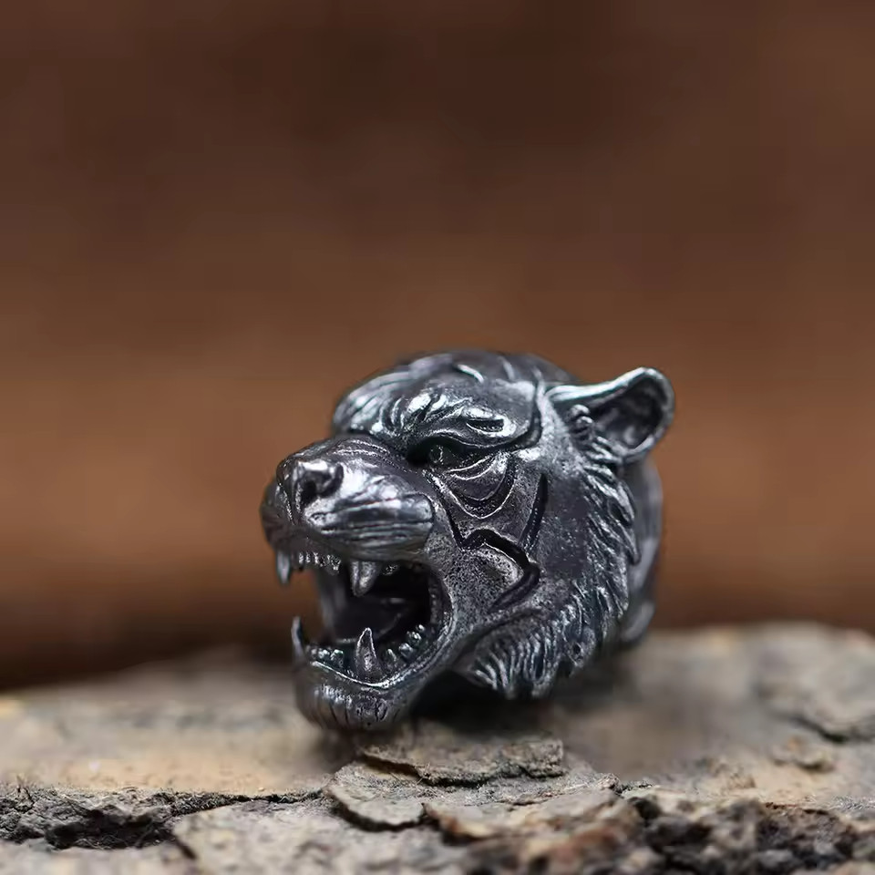 Tiger Head Brass Knife Bead EDC Paracord Lanyard DIY Beads Charm Pendant Gift