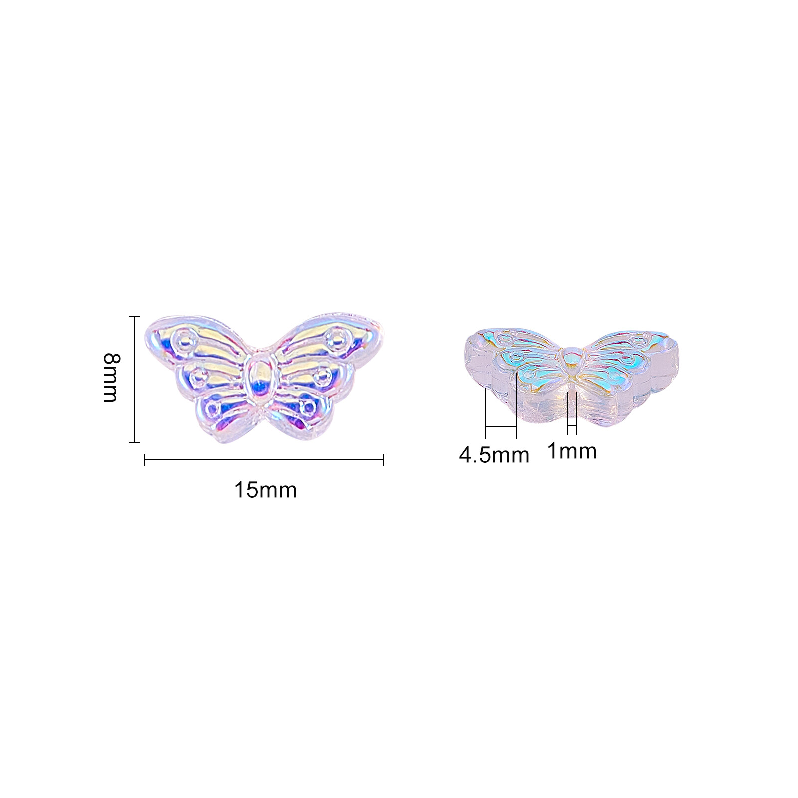 100x Glass Crystal Glitter Powder Butterfly Loose Spacer Bead for Jewelry Making