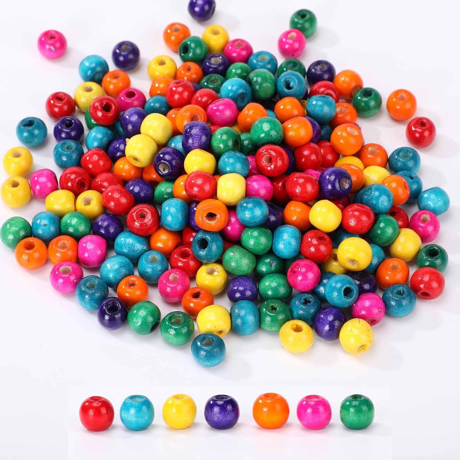 1050Pcs Colored Wooden Beads, Large Hole round Natural Wood Beads Bulk for Je…