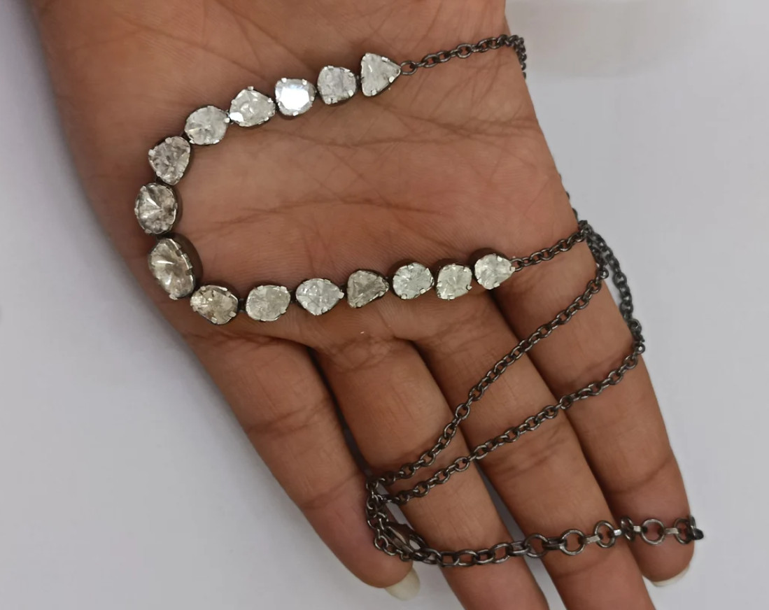 Victorian Rosecut Polki Diamond Necklace 925Silver Vintage Wedding Polki Jewelry