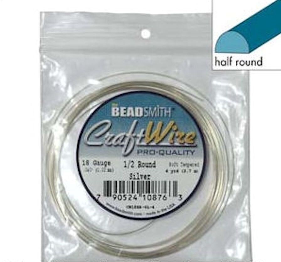 Wire, 4 Yards Silver Plated Copper HALF Round 18 Gauge Wrapping Wire