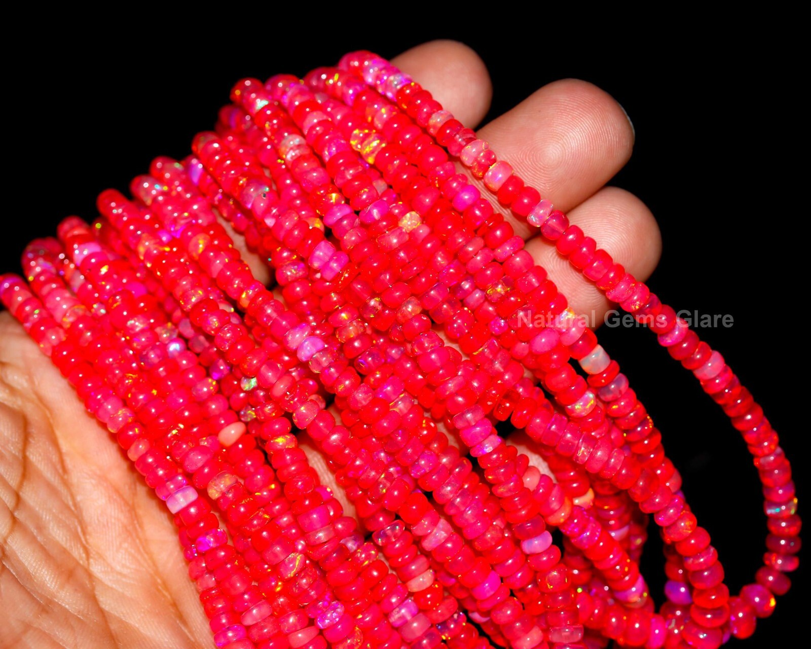 Red Ethiopian Opal Smooth Rondelle Beads Multi Fire Ethiopian cherry Opal Beads