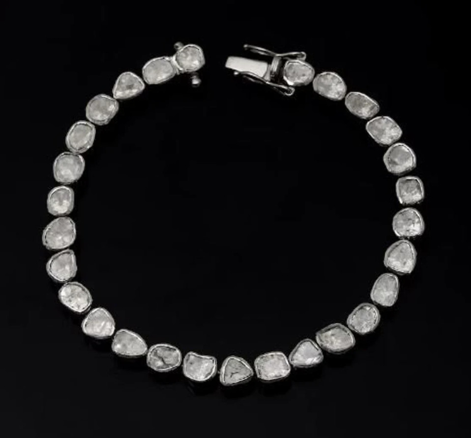 Handmade Rose Cut Polki Tennis Bracelet For Men & Women Silver Diamond Bracelet