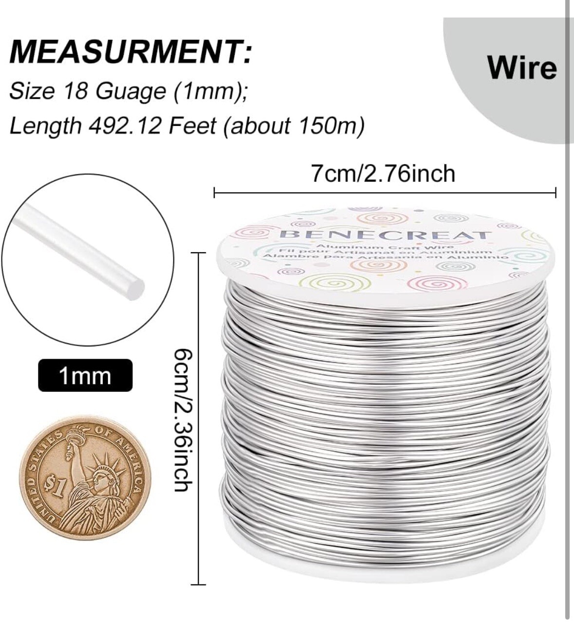 18 Gauge 492FT Silver Aluminum Wire Anodized Jewelry Craft Making Beading Wir…