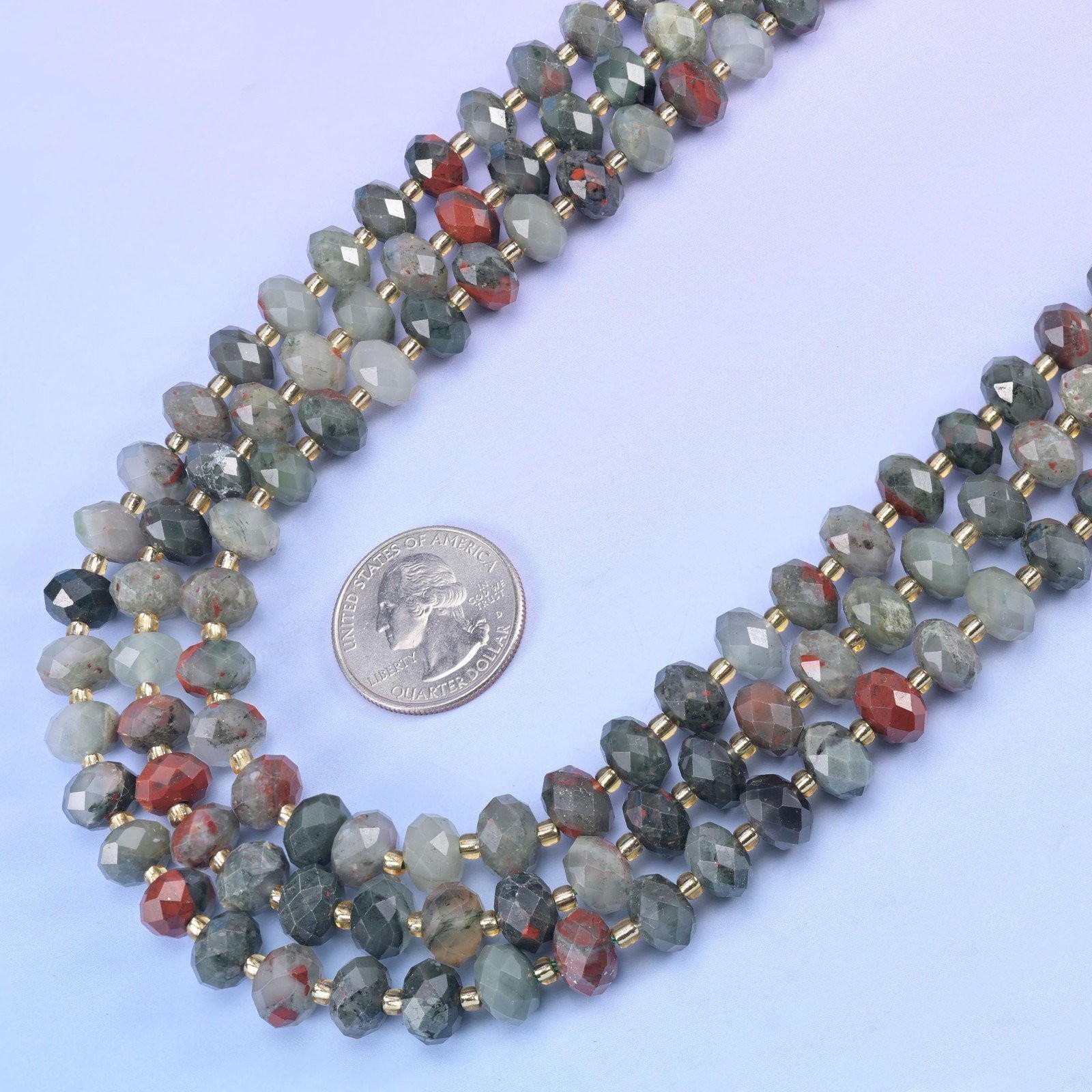 African Bloodstone Faceted Rondelle Beads 6x10mm Jewelry Making 15.5 Inch Strand