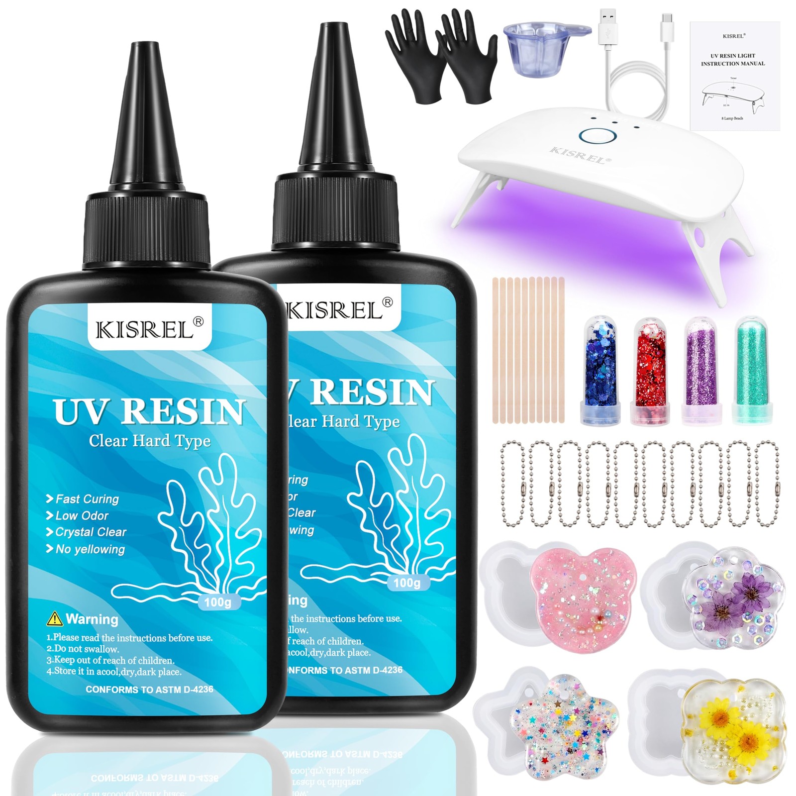 KISREL UV Resin Jewelry Making Kit, 200g Crystal Clear Resin with Light and M…