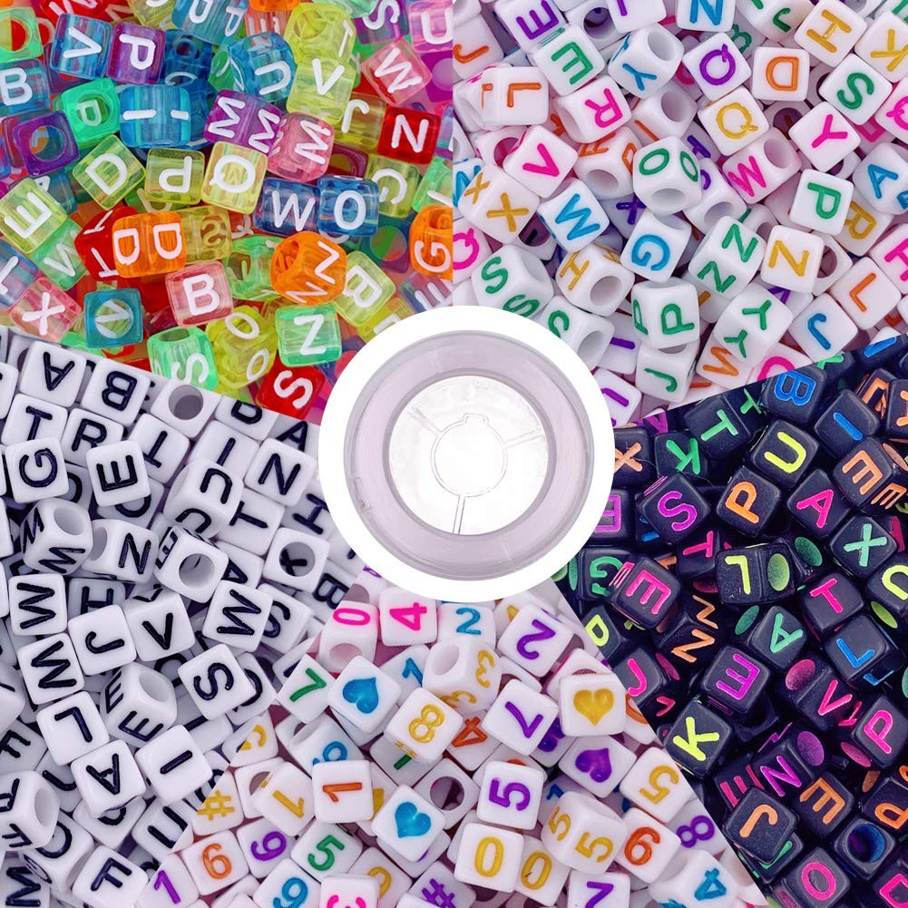 1000 Pcs Letter Beads Acrylic Cube Beads Alphabet Beads Number Beads Large Hole
