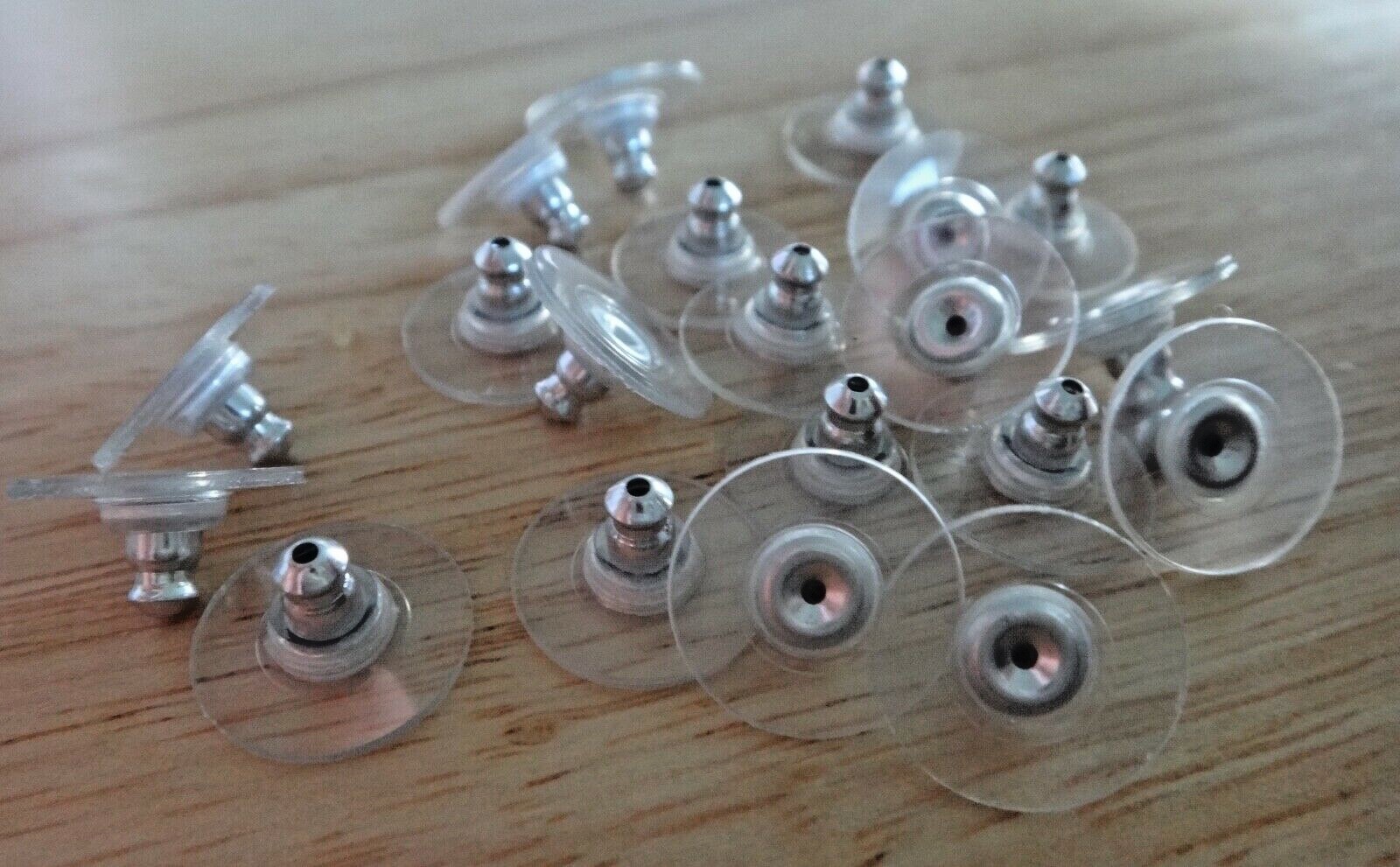 50 Nickel free Silver 11mm Comfort Earring Backs Bullet Clutch Plastic Disk