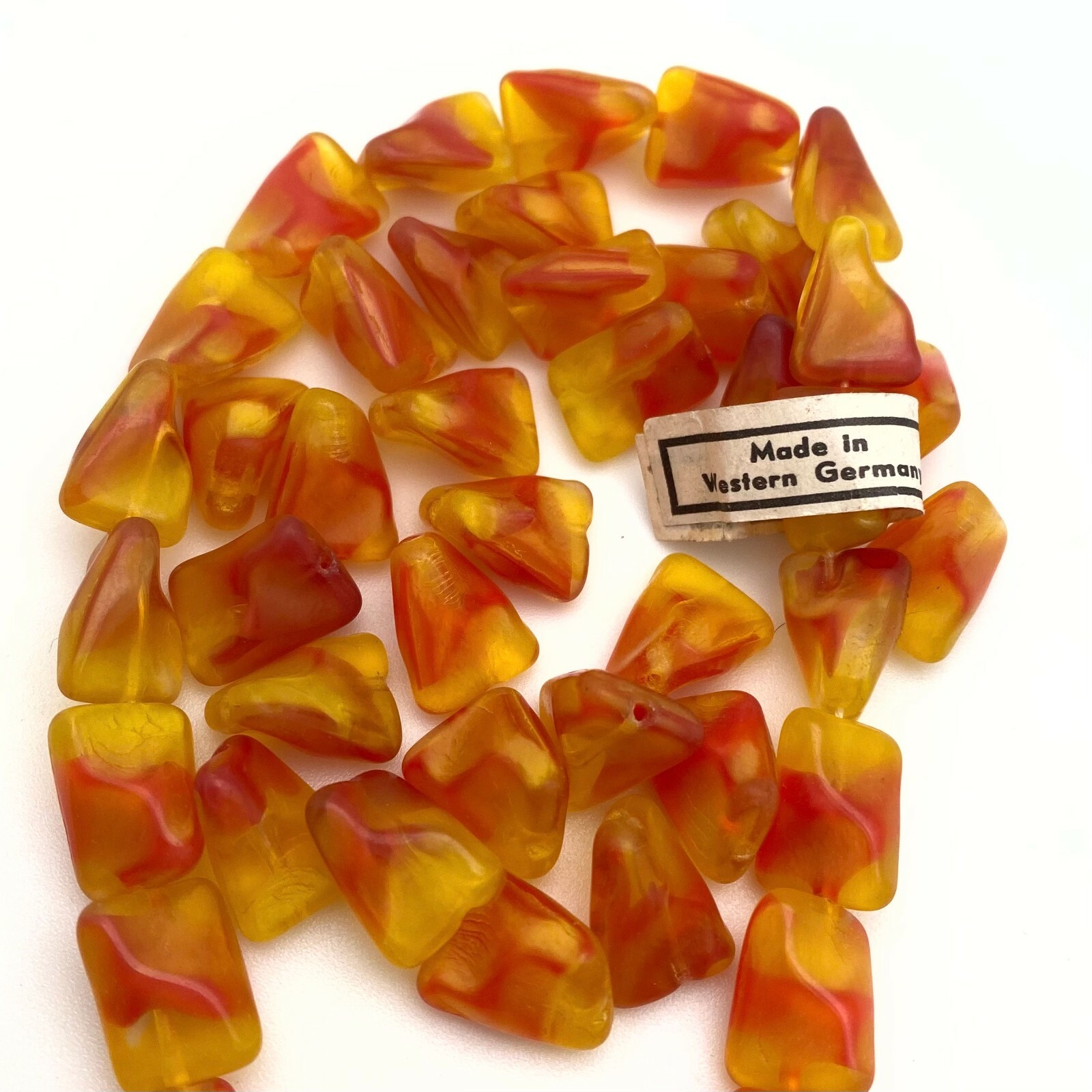 Vintage West Rectangle Twisted Red/Yellow German Glass Beads (11x15mm) (YGG8)