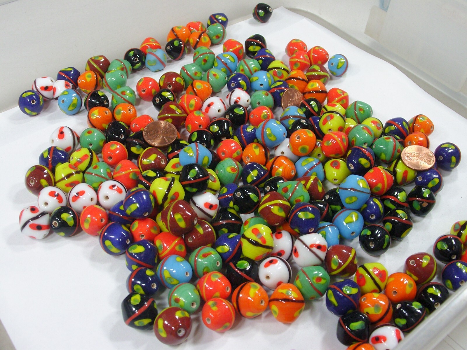 2 Pounds (16mm) India Handmade Multicolor Flower Design Glass Beads (CFT-84) ⭐