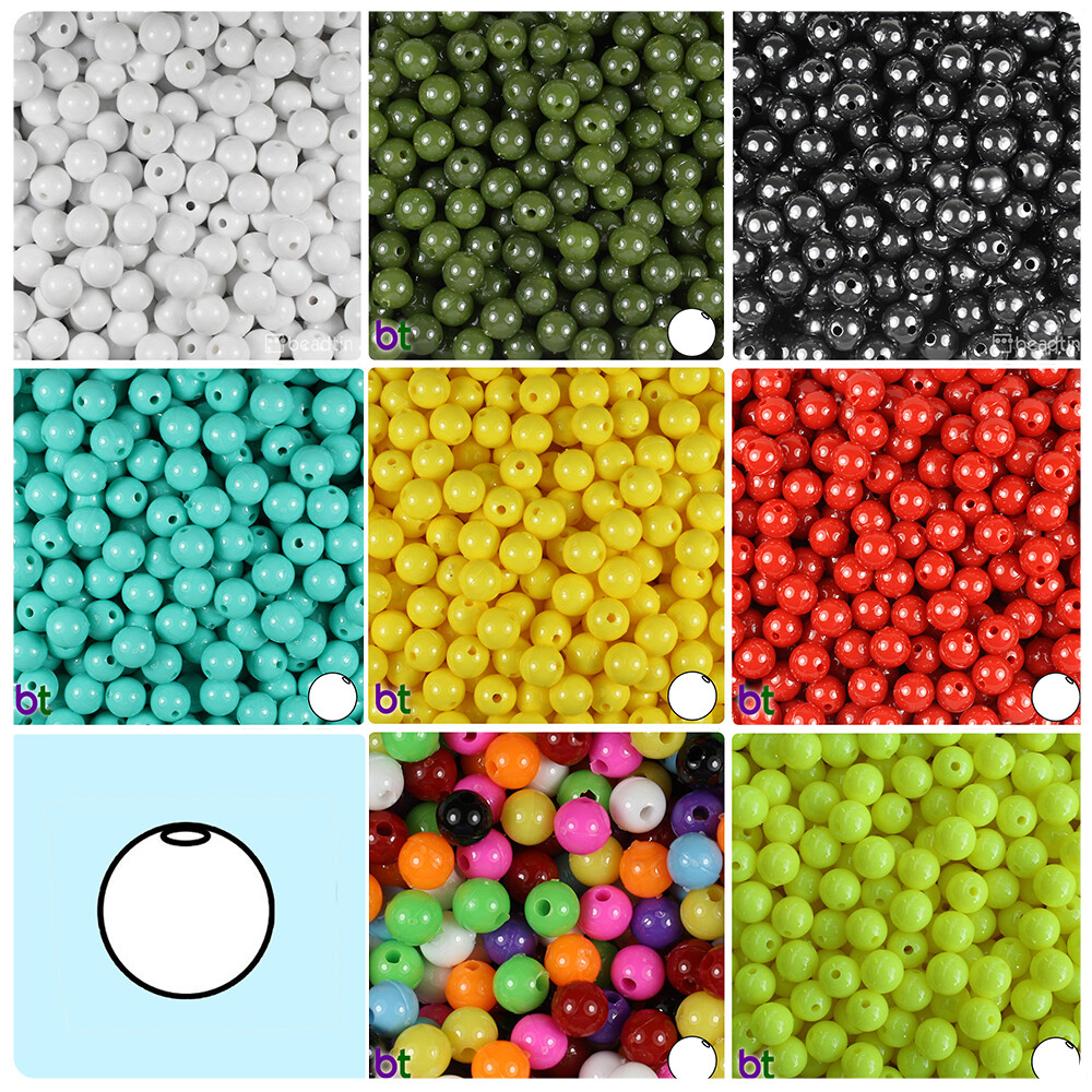 BeadTin Opaque 8mm Round Plastic Craft Beads (300pcs) – Color choice