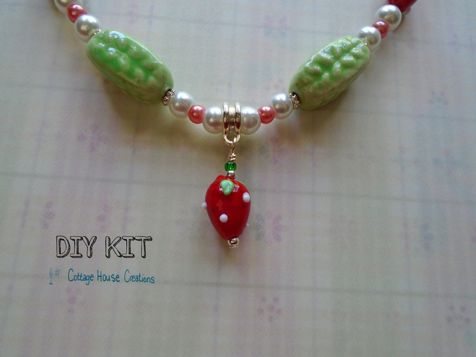 Strawberry Pearl Necklace Earring Glass Bead Jewelry Making Kit