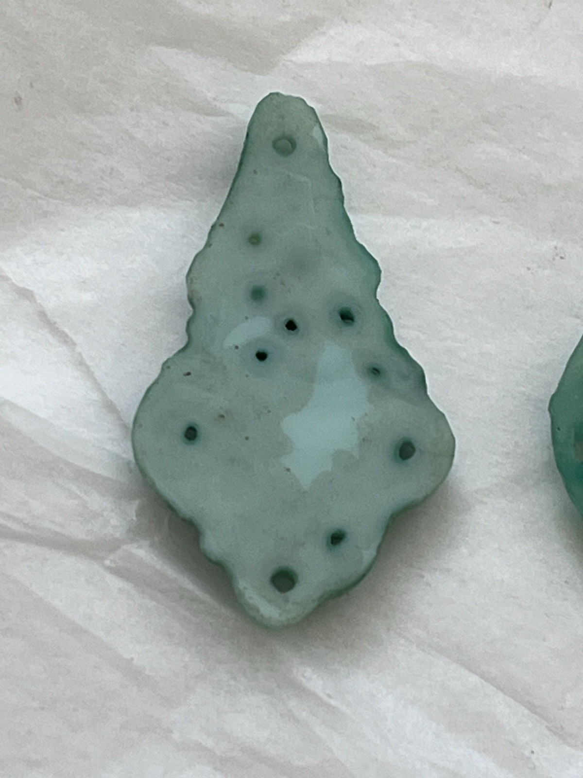 Lot-4 Vintg Green Craved Unknown Green Glass/Resin Flora Pendant Jewelry Making