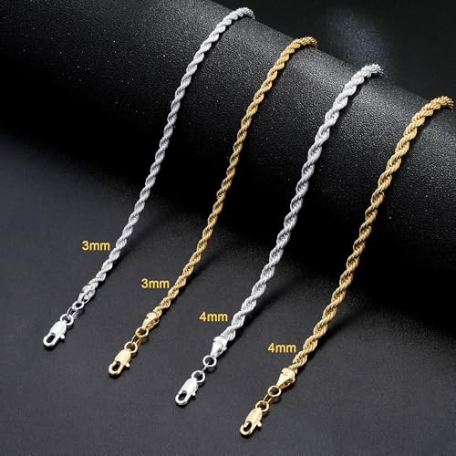 HIMSTORY Rope Chain for Men, S925 Sterling Silver Over 16 Inches Silver-4mm