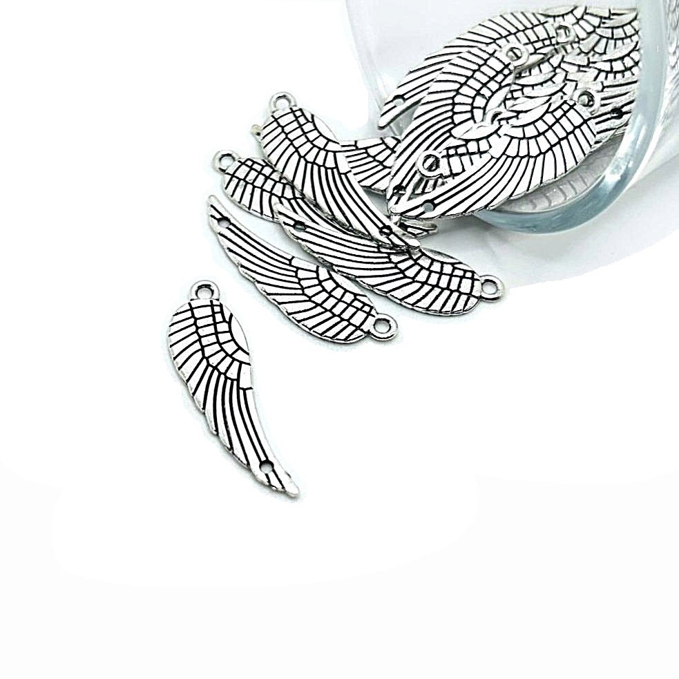 Silver Wing Connector Charms, 30x9mm – US Seller