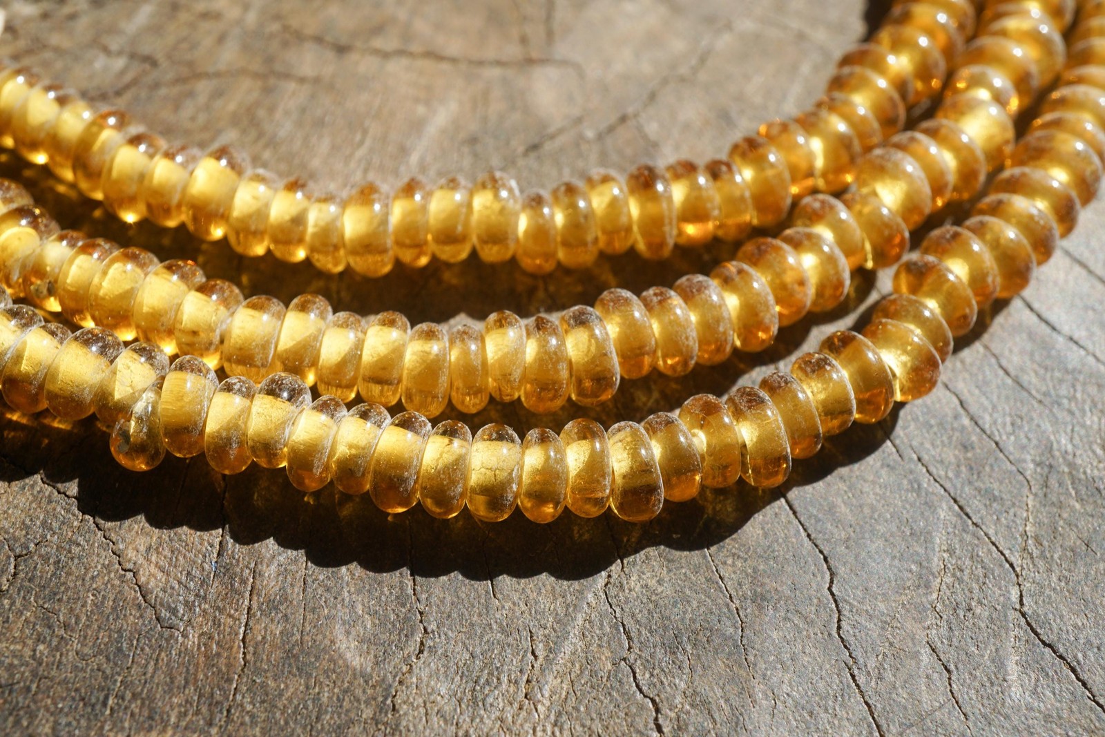 Artisan Made Topaz Glass Donut Beads: Golden Honey Color, 7mm Organic Shape