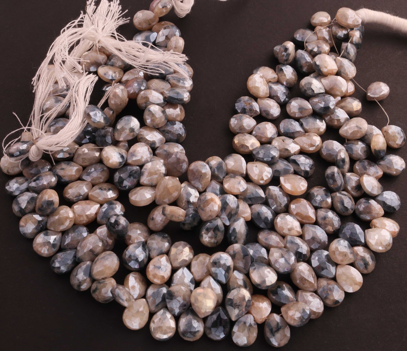 1 Strand Gray Moonstone Silver Coated Faceted Pear Drop Beads – Pear Shape Briol