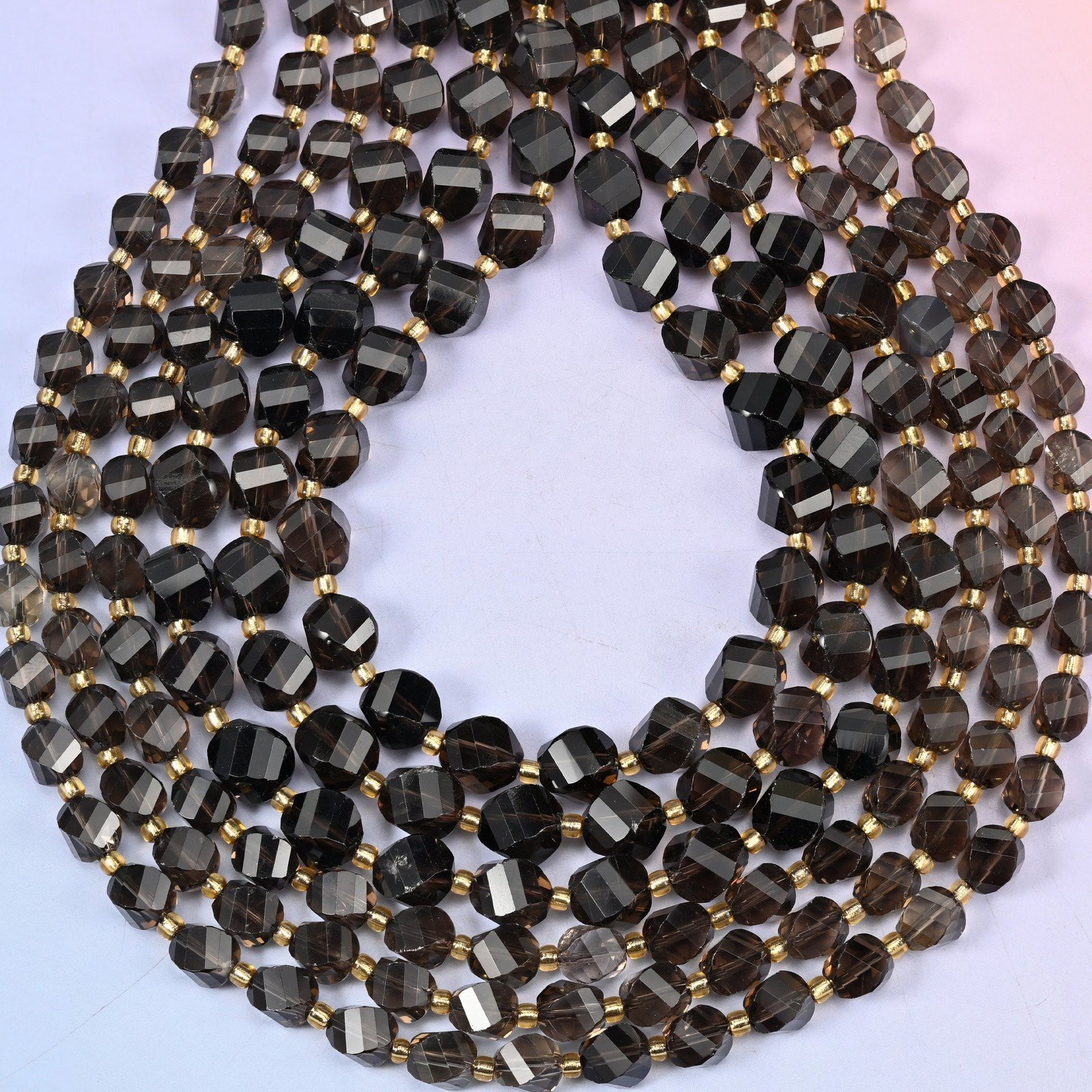 Smoky Quartz Faceted Spiral Twist Beads: Size 8mm 10mm, Jewelry Making