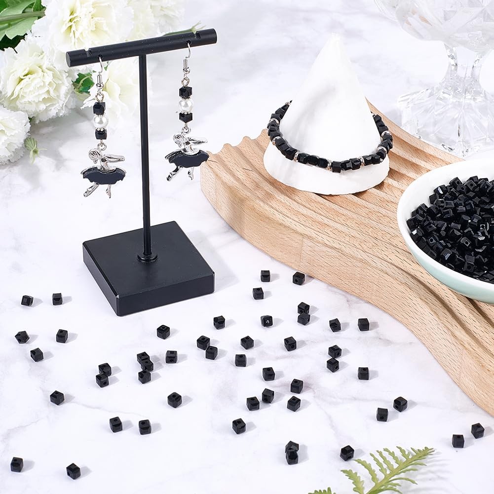1 Box About 600Pcs 6 Strands Black Square Bead Glass Cube Beads Bulk 4mm Face…