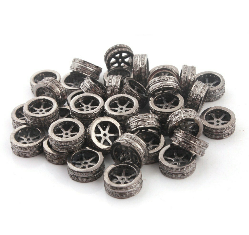 Pave Diamond 1pc Diamond Spacer Beads 925 Sterling Silver, Rondelles Beads.
