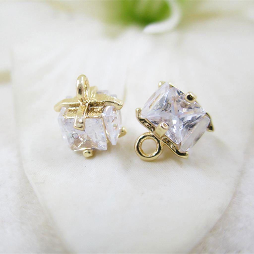 5PCS 18K Gold Plated 3D Gift Box Charm Pendant, Cubic Zirconia Charm GXR13