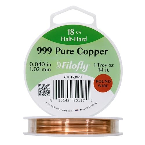 Copper Wire, Half Hard, Round (14 FT) 18 Gauge 1 Troy oz