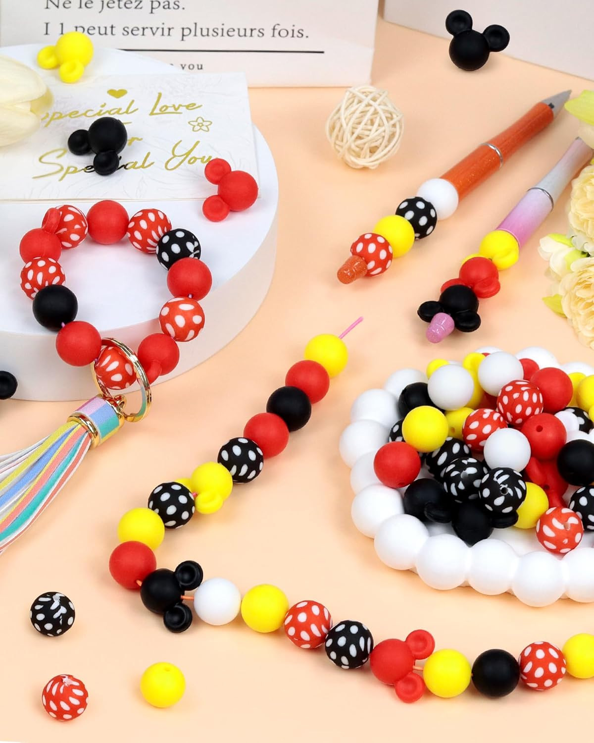 76PCS Mouse Focal Silicone Beads for Keychain, Pen, Lanyard DIY Crafts – Mouse