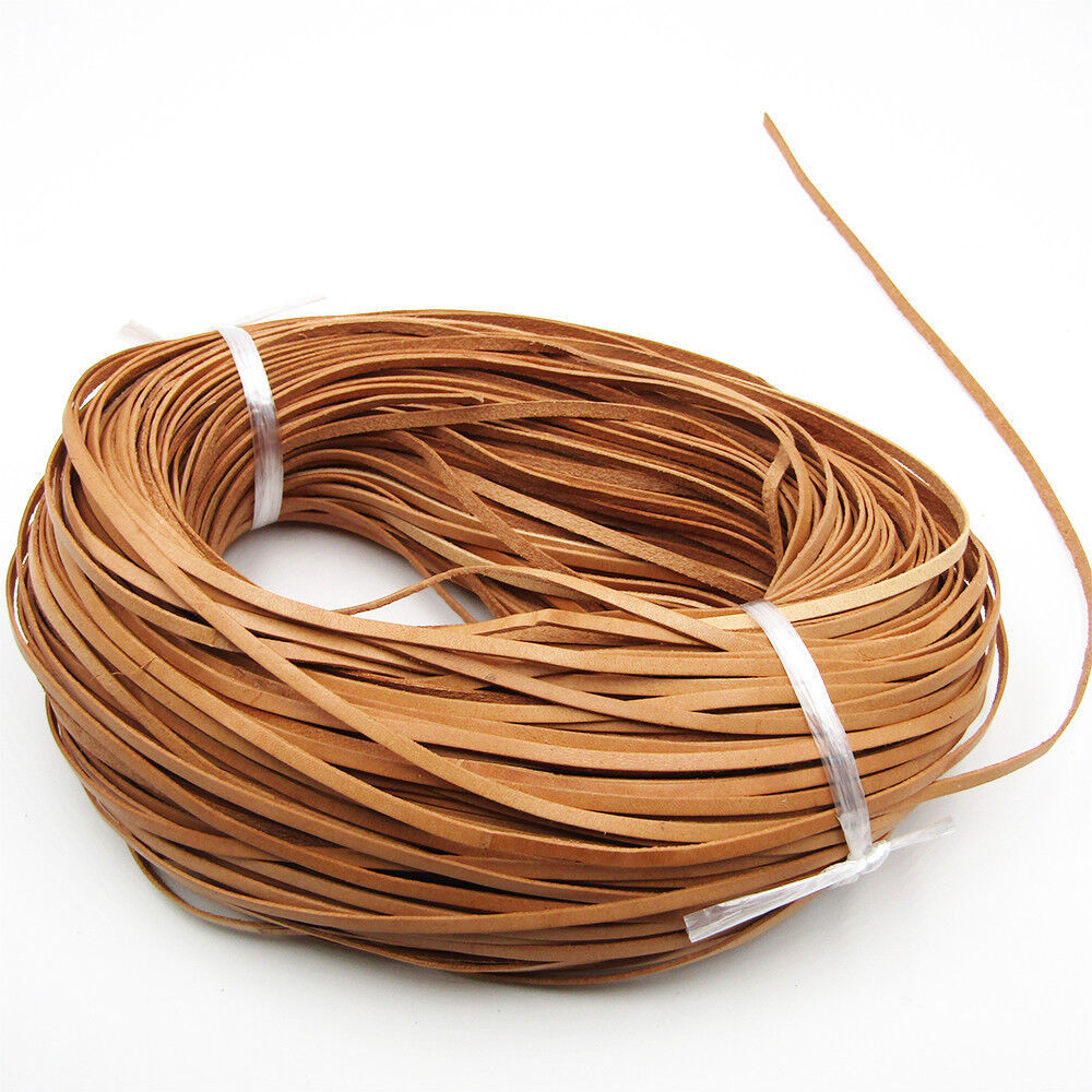 3mm Flat Cow Real Leather High Quality Finding Cord String Lace Rope ~ Natural