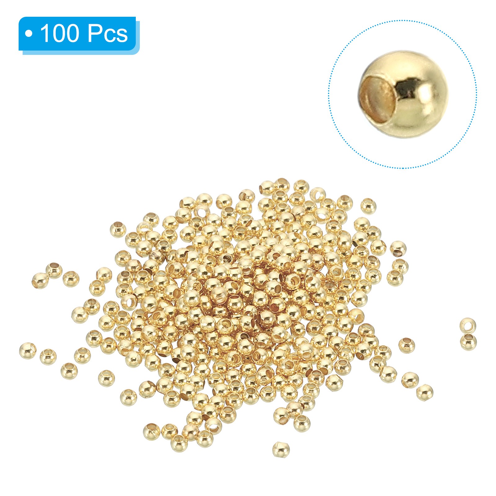 100Packs 3mm 14K Gold Filled Spacer Beads for Jewelry Making Golden