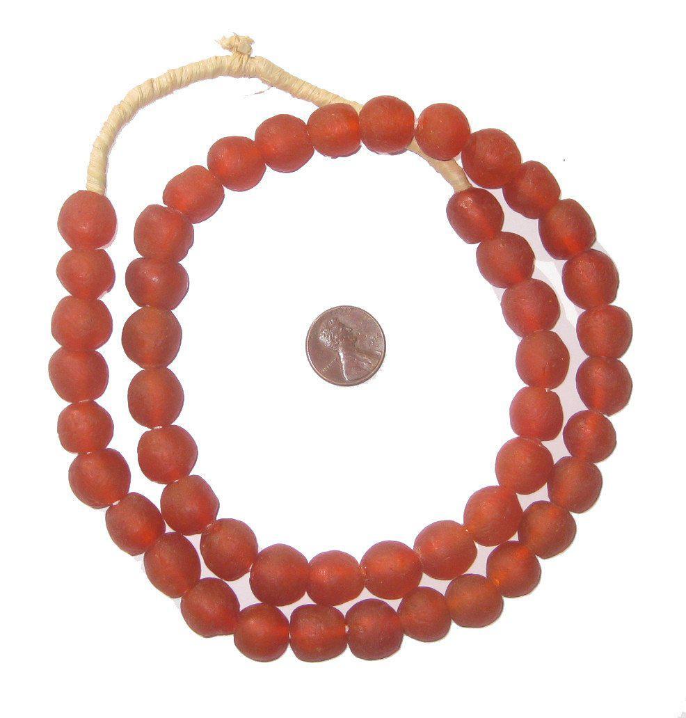 Red Recycled Glass Beads 14mm Ghana African Sea Glass Round Large Hole Handmade