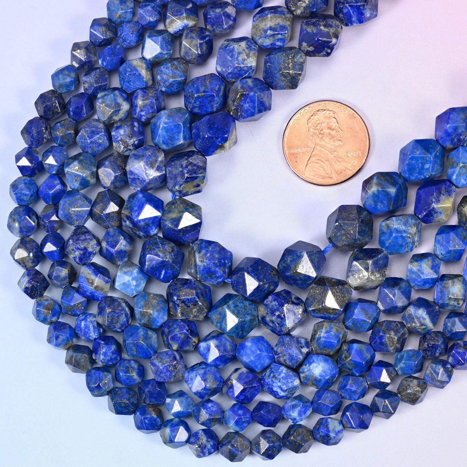 Blue Lapis Beads: Faceted Diamond Star Cut, 6-10mm, 15.5 inch Strand