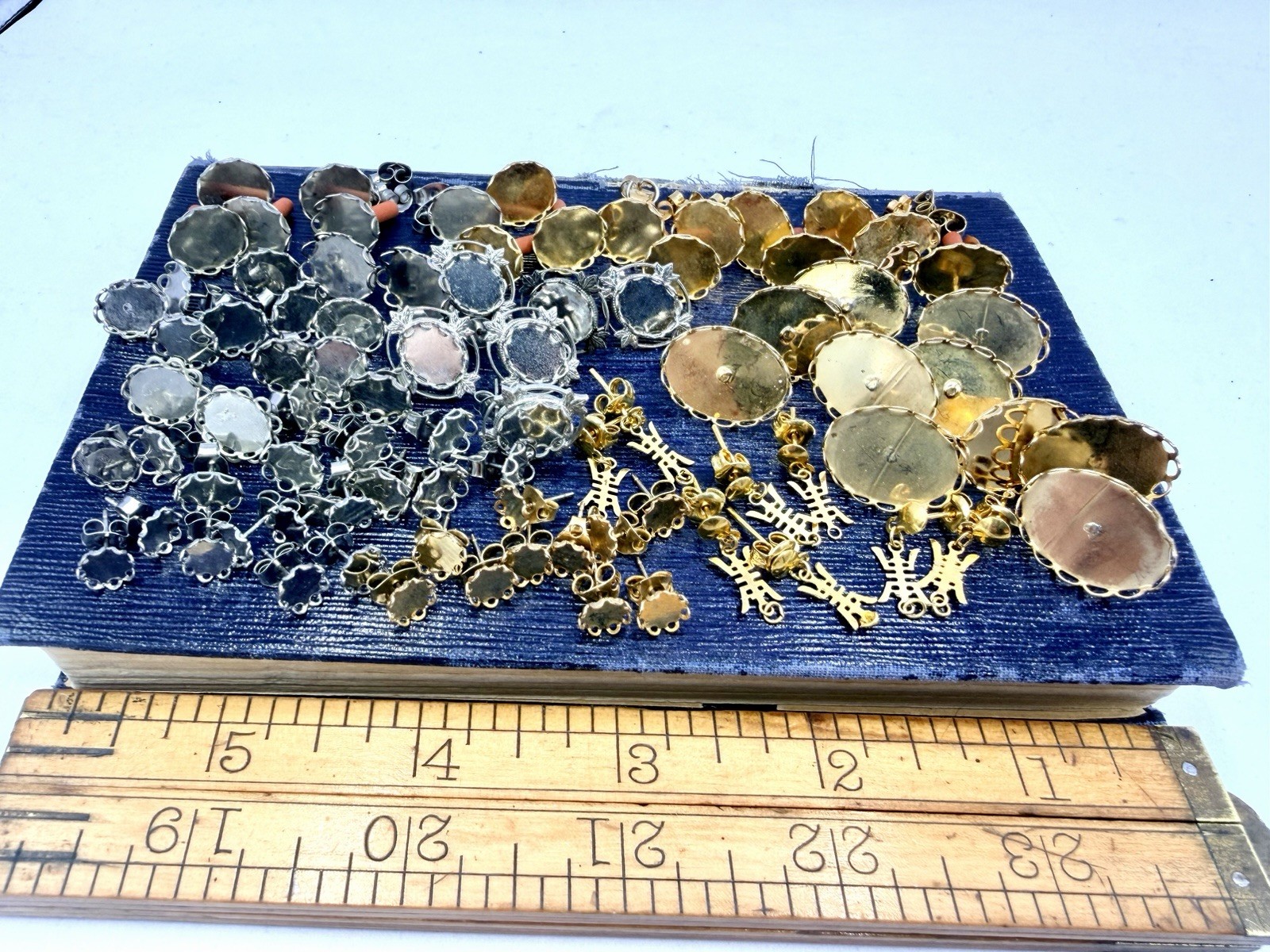 37 Pairs Vintage Gold & Silver Tone Earrings Blanks Settings Bezel Findings