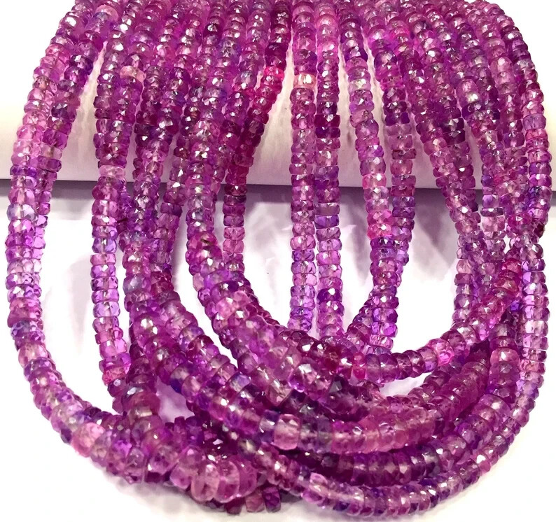AAAA+Rare Pink Sapphire Faceted Rondelle Beads 4-5.MM Sparkling Gemstone Beads.