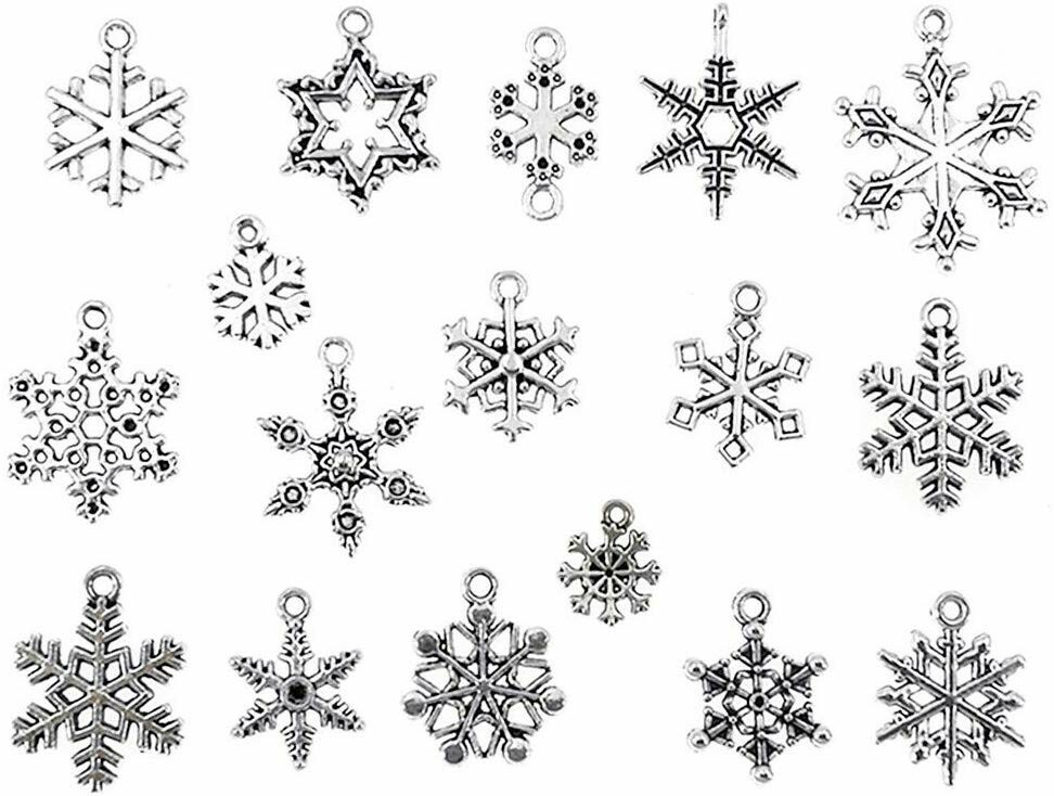 10 Snowflake Charms Silver Christmas Pendants Winter Assorted Lot Snow Findings