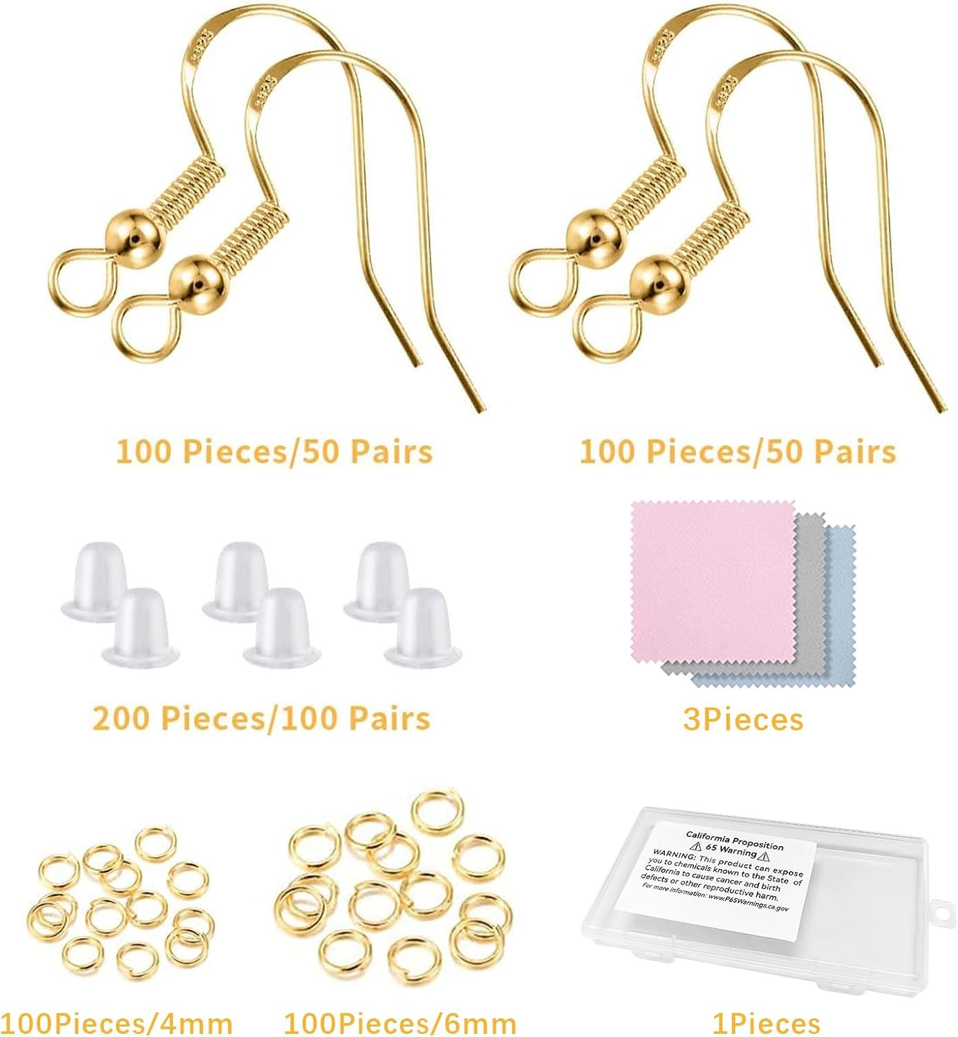 925 Sterling Silver Earring Hooks 200 PCS, Gold Earring Hooks for Jewelry Making