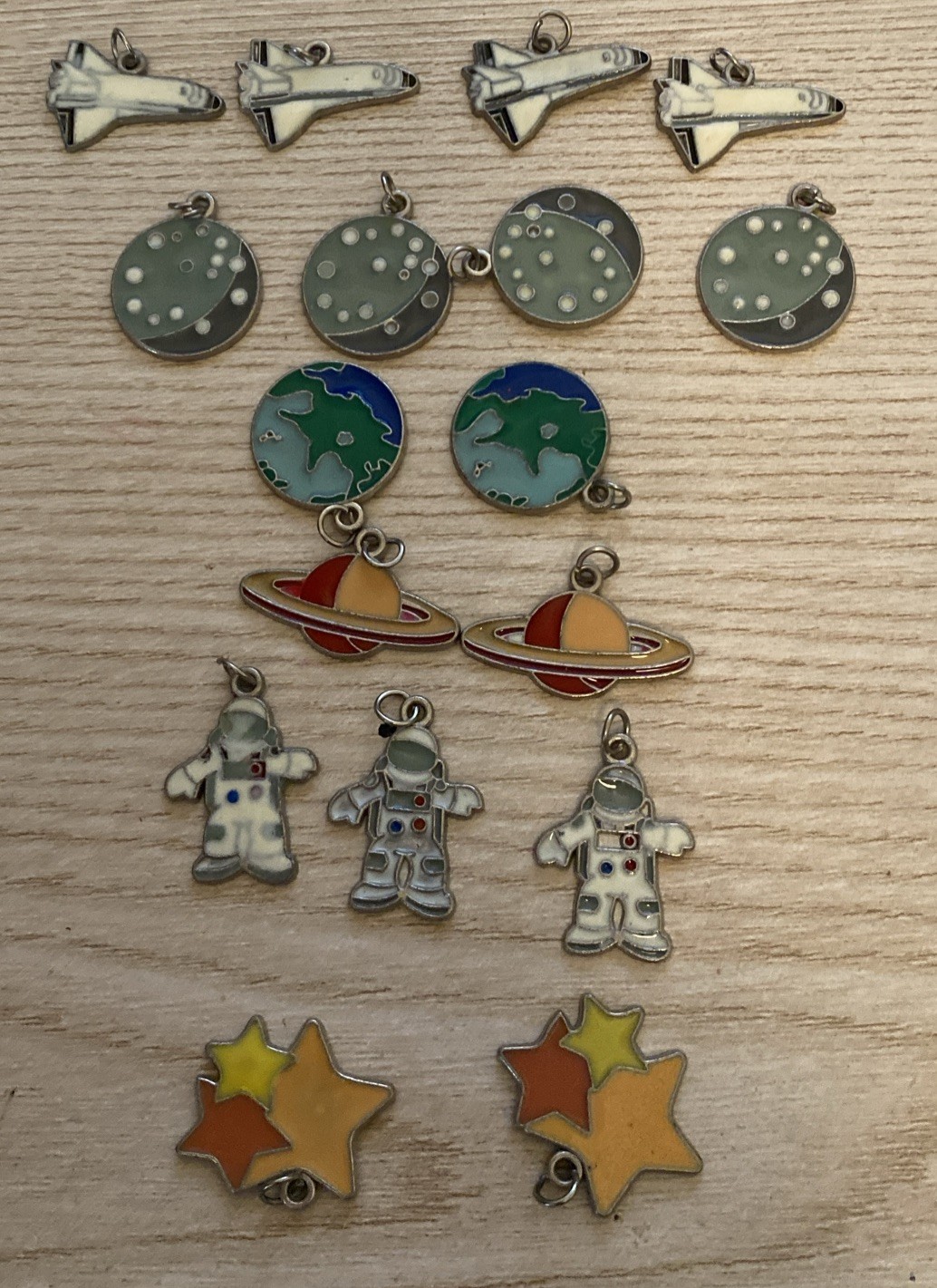 Space Charms Set Of 17! Space Shuttle Moon Earth Stars Astronaut Saturn Unique