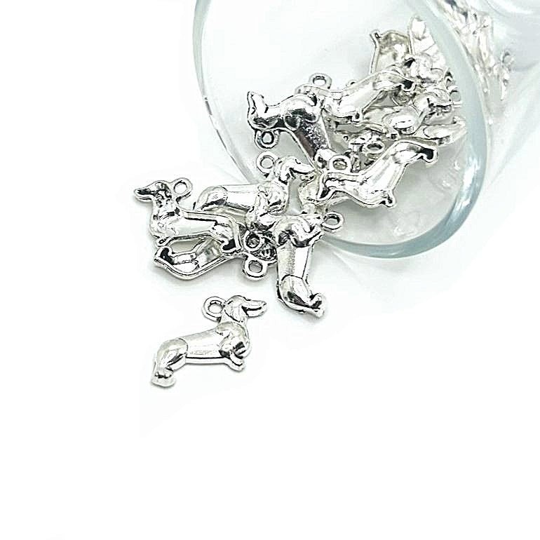 Silver Dachshund Wiener Dog Charms, 13×12.8mm – US Seller
