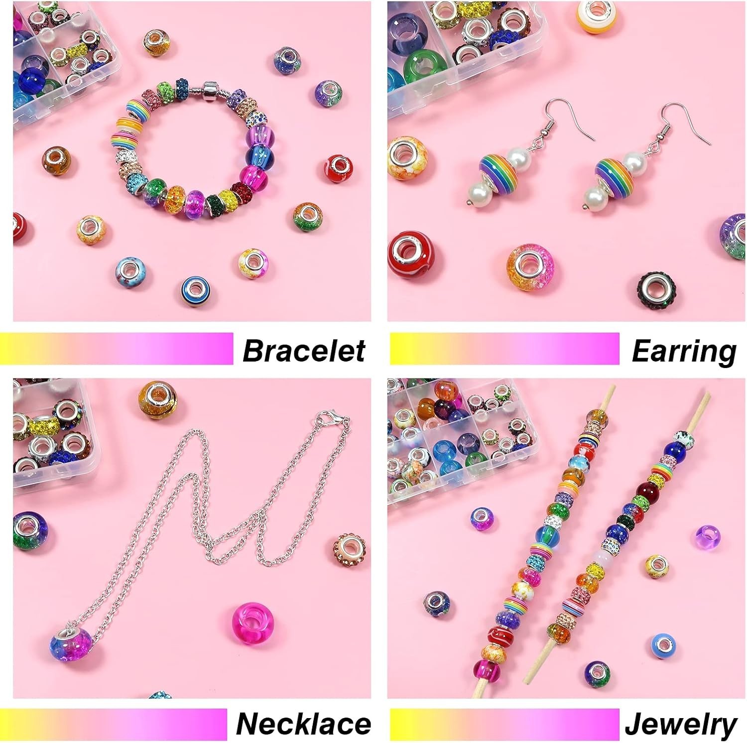 150 Pcs Glass European Lampwork Beads Large Holes for Jewelry Making Bracelet