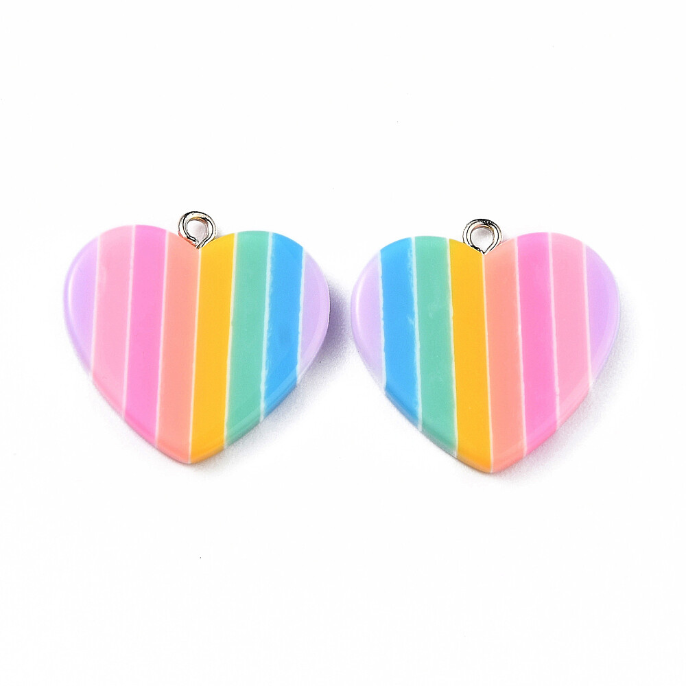 20x Resin Rainbow Strip Heart Charm Pendants for DIY Earrings Jewelry Making