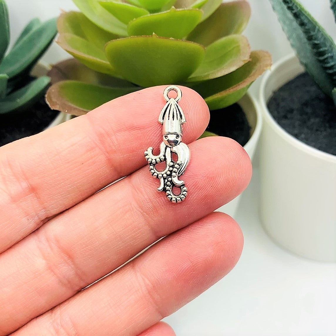 Small Silver Squid Charms, 25x10mm – US Seller