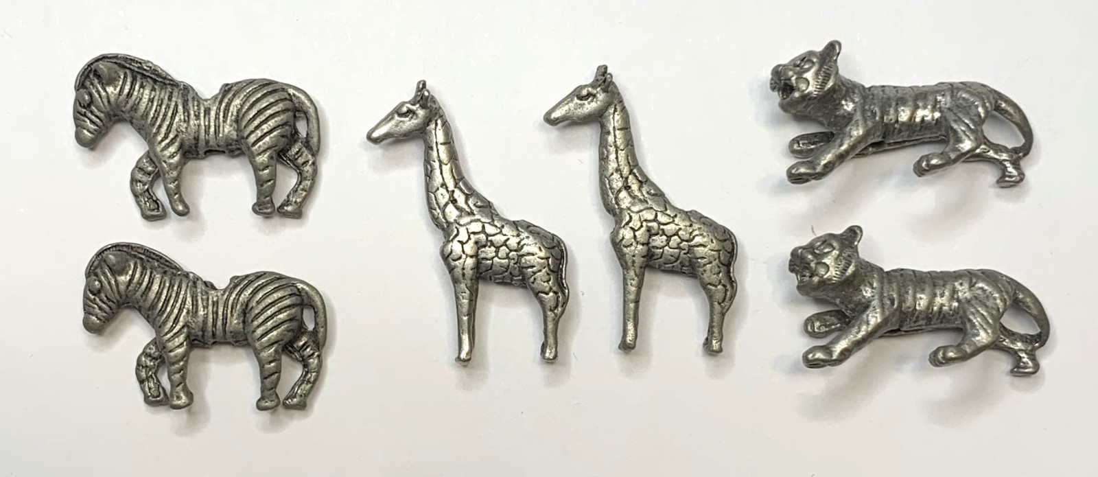 Vintage Pewter Animal Beads 6 Pieces Tiger Giraffe Zebra