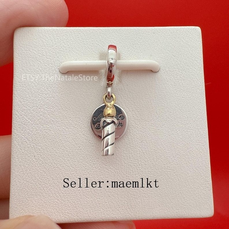 New 925 Sterling Silver Two-tone Birthday Candle Charm For Bracelet,799328c00