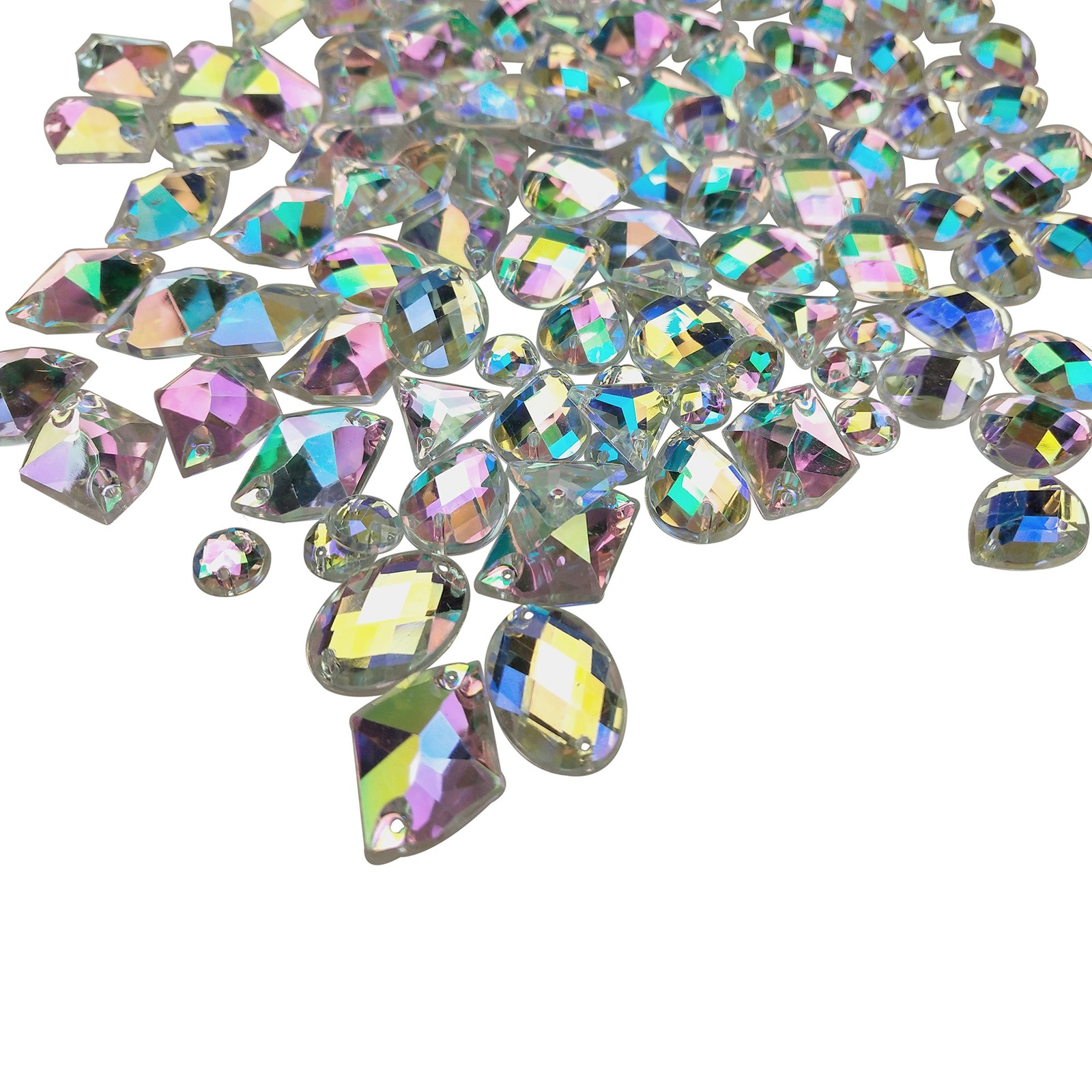 200PCS Crystal Gems AB Acrylic Flatback Sew On Diamante Rhinestones with Mixe…