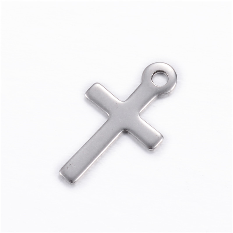 100x Cross 304 Stainless Steel Charms Pendant Steel Color 17x10x0.8mm Hole 1.5mm