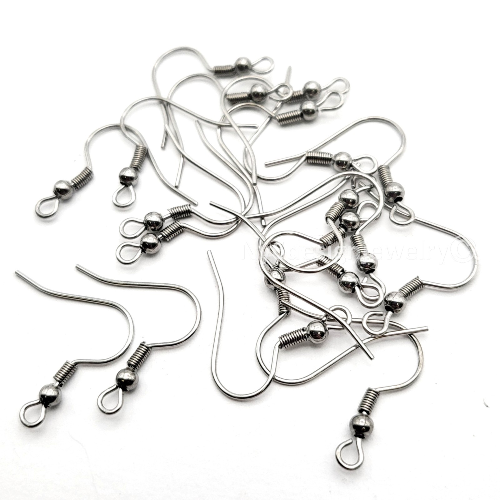 Stainless Steel French Ear Wires 20mm with Coil & 3mm Ball – 20pcs Hooks