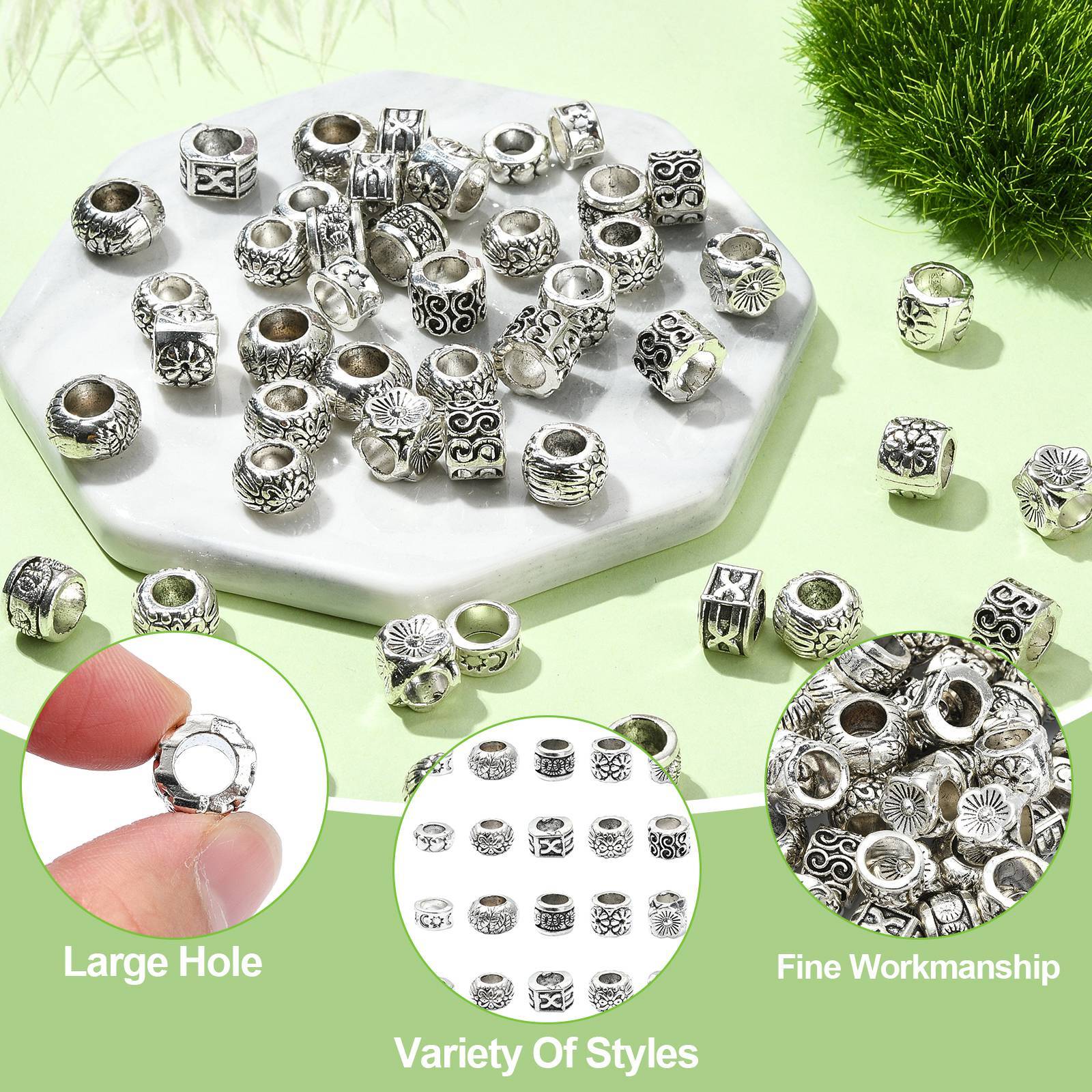 100Pcs Silver Large Hole Beads Rondelle Spacer Bead for DIY Jewelry Making Charm