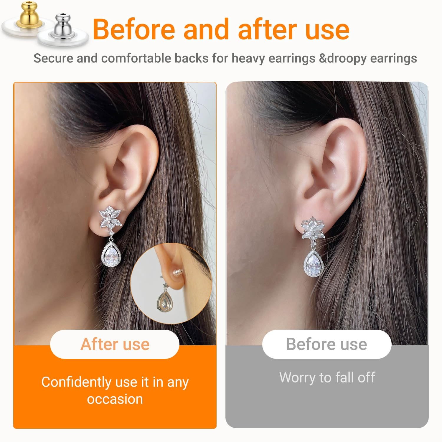 Earring Backs for Heavy Droopy Earrings – 12mm/0.47 Inch Large Secure Locking…