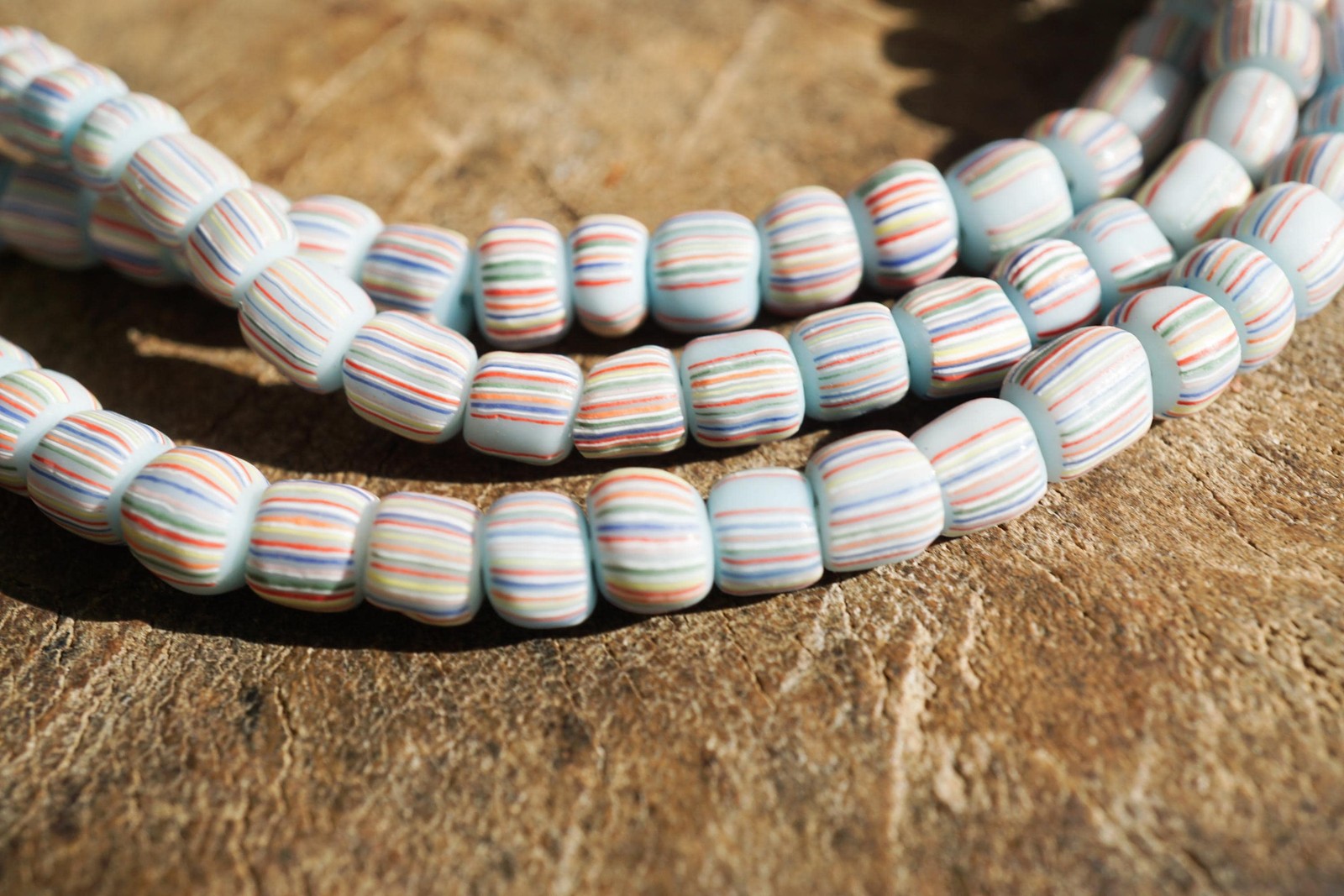 Blue with Stripes Java Glass Beads (4-6mm) Artisan Made (2809A278) Indonesian