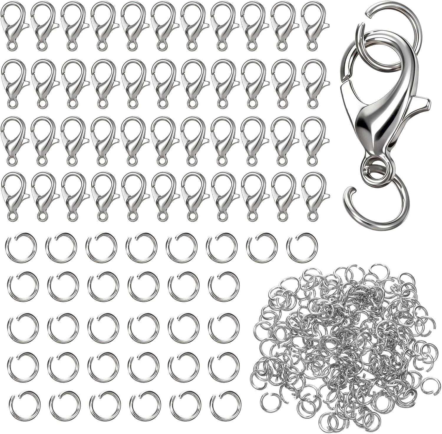 300pc Stainless Steel Lobster Claw Clasps Open Jump Rings Set Jewelry Making DIY