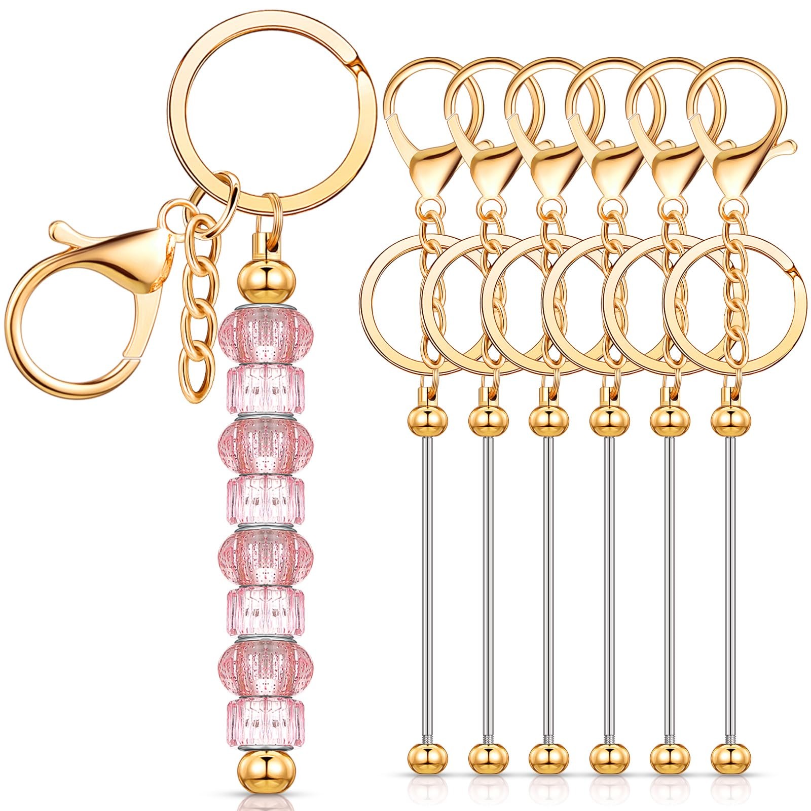 Huwena 6 Pcs Beadable Keychain Bars Blanks as shown in the pictures, Gold